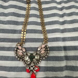 J. Crew Gold Necklace with Pink and Red Accents